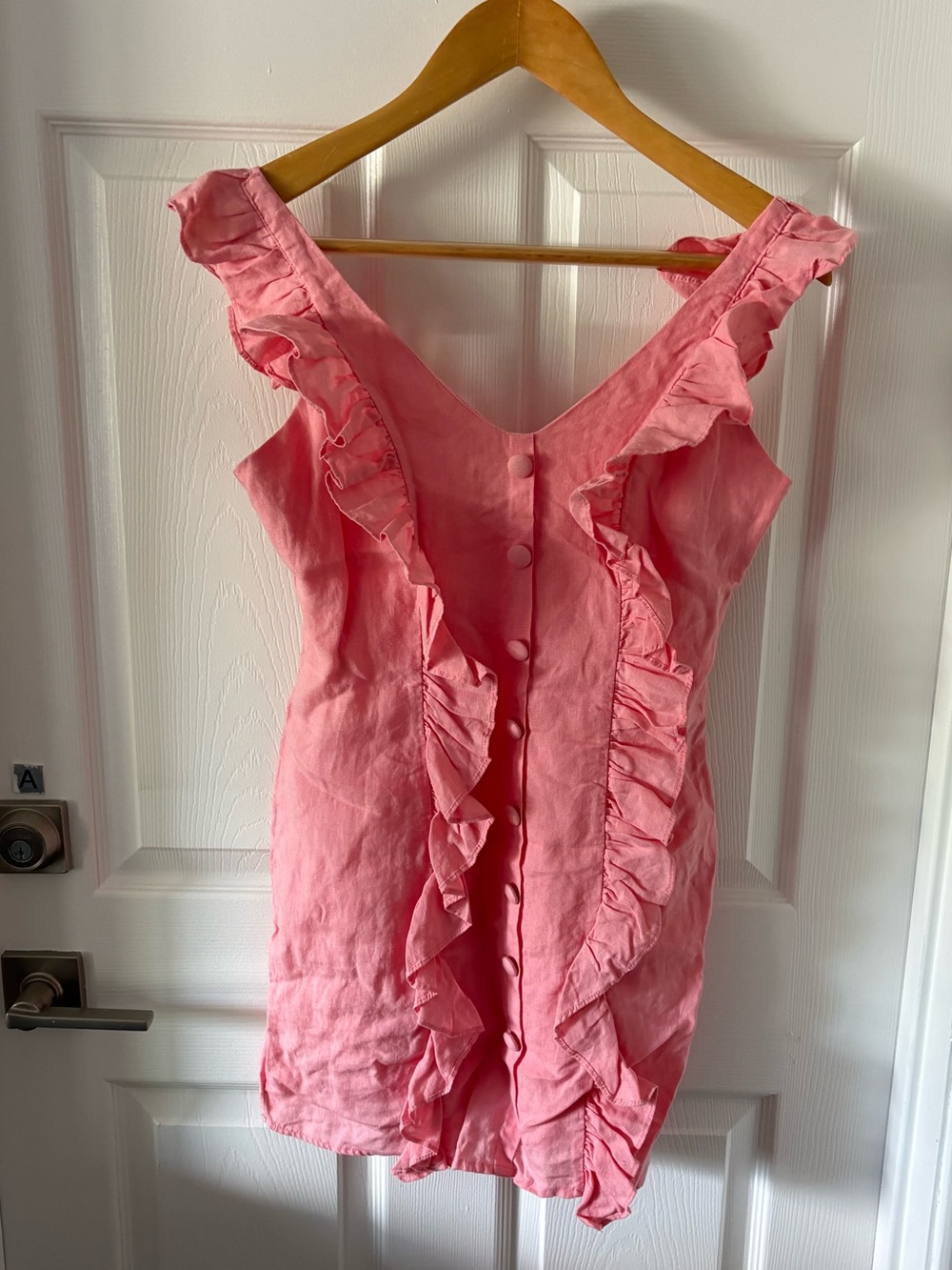 Olivaceous Pink Ruffle V-Neck Button Front Mini Summer Dress Size M